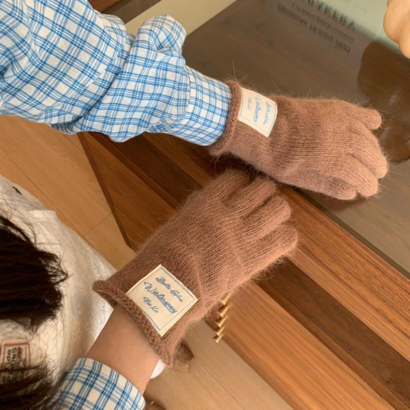 Rabbit Hair Blended Blue Wool Fingerless Gloves Solid Color Fresh Women Korean Autumn and Winter Warm Fingerless Gloves