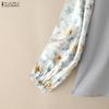 ZANZEA Women Casual Round Neck Print Splice Long Sleeve Loose Blouse