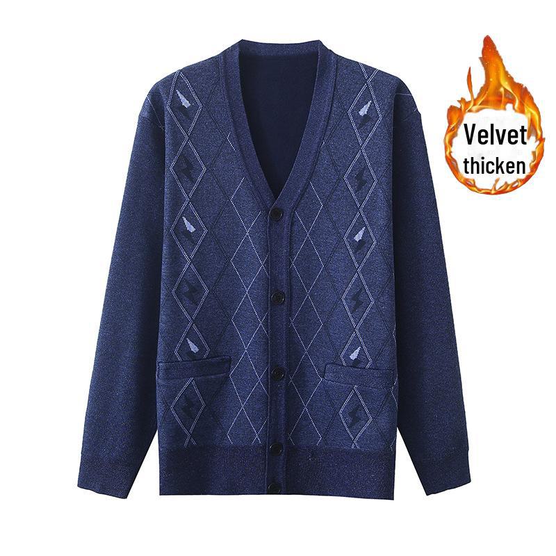 Herren Frühling und Herbst Plus Samt Strickjacke für Mittelalte und Ältere