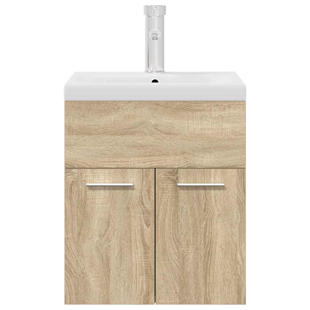 Bathroom Vanity Unit with Built in Basin and Faucet Sonoma Oak
