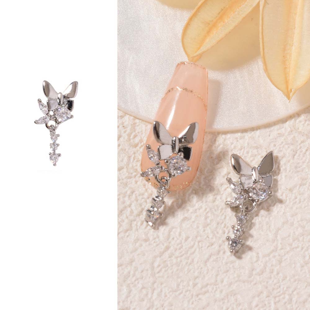 1pc Sliver French Chic Nail Charms Zircon Bows Figure Nail Parts DIY Elegant Nail Art Decoration for Manicure Nail Accessories