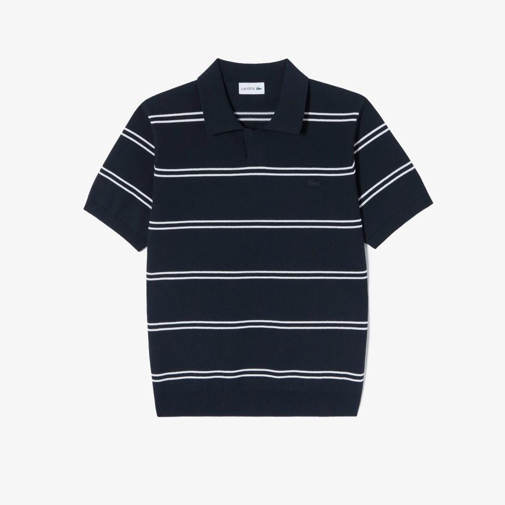 [lacoste] Men's Open-Collar Pin Stripe Short-Sleeve Sweater Polo Shirt PH396E-56G166
