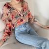 Fashion Floral Prined Chiffon Women's Shirt 2025 Spring and Summer Thin Slim-fitting Simple Long Sleeve Office Blouse Loose Casual Simple Lapel Tops