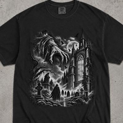 Gothic Cathedral Shirt, Halloween Gothic T-Shirt, Gothic Graveyard TShirt, Dark Horror Tee Shirt, Cemetery Shirt, Dark Academia Shirt