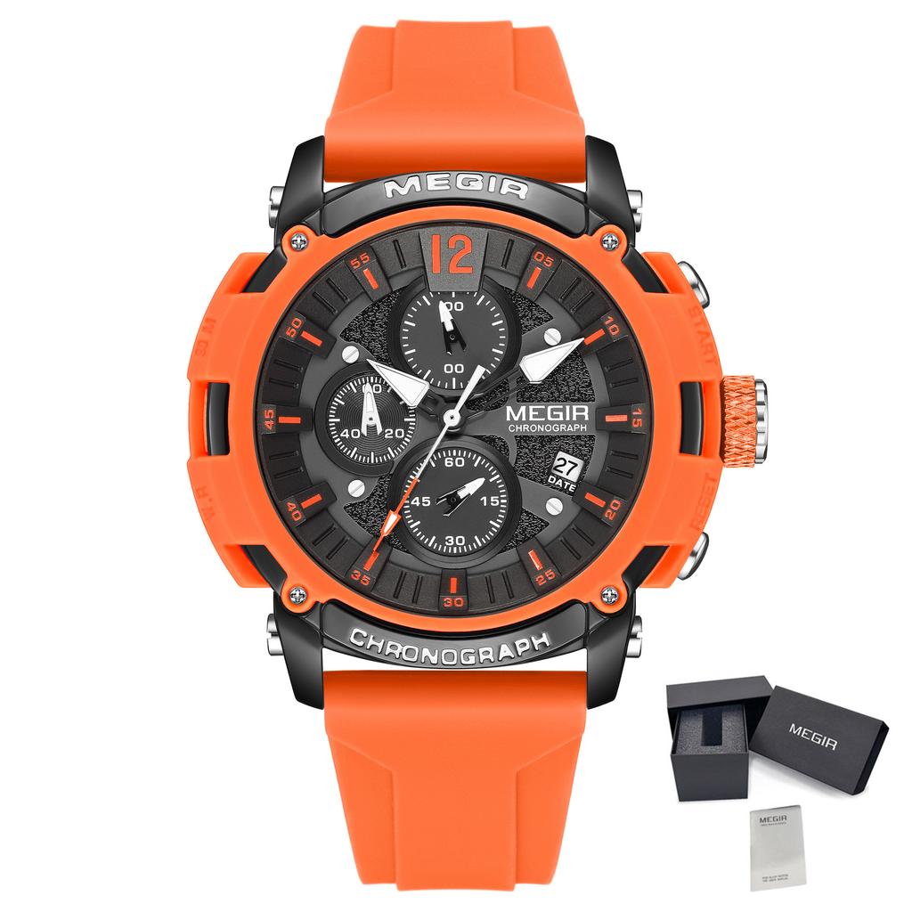 MEGIR Watches for Men Silicone Strap Quartz Chronograph Waterproof Luxury Military Sport Wristwatch Auto Date Reloj Hombre 2208