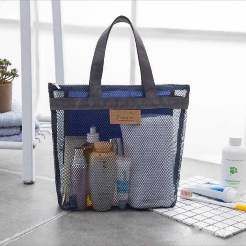 Beach Bag Mesh Tote with Zipper and Pockets Fold Shower Caddy Bag for Gym Swimming Yoga Beach Travel Mesh Storage Bag