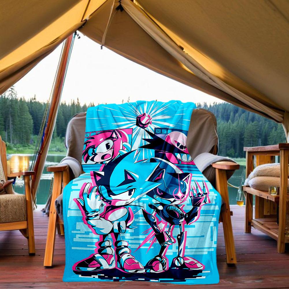 1PC Sonic Artwork Outdoor Blanket Lightweight Flannel, Soft & Warm, All-Season Use for Sofa, Outdoor, Camping, Living Room, Office53