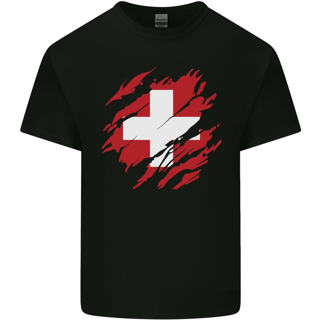 Torn Switzerland Flag Swiss Day Football Unisexs Light Cotton TShirt