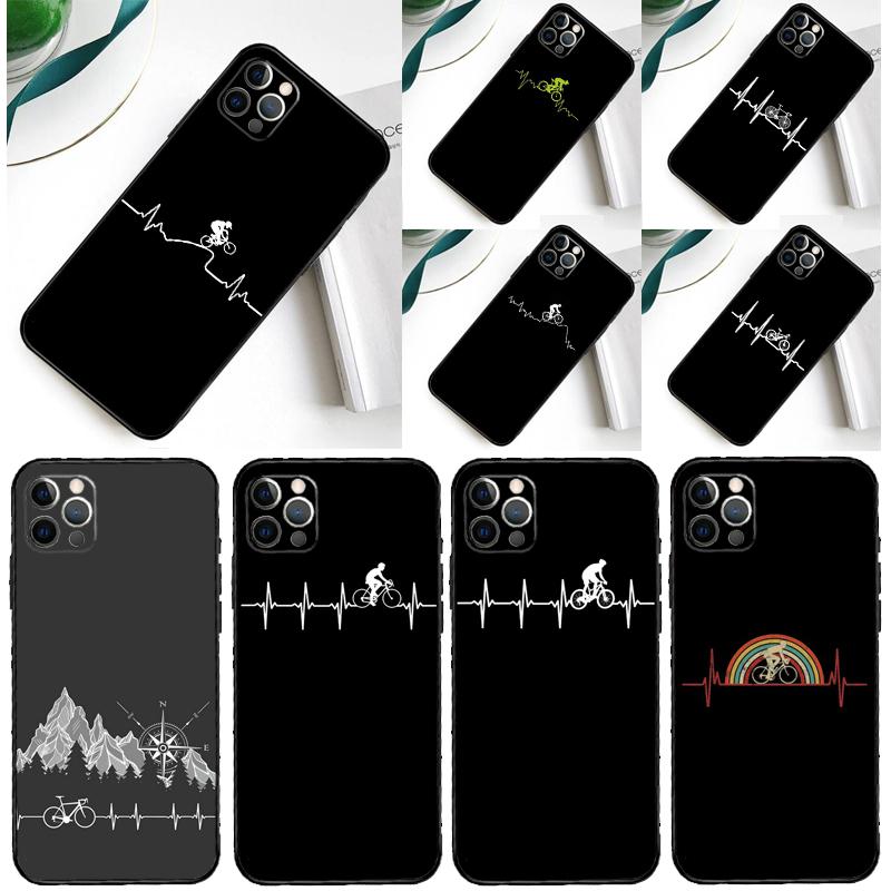 Cycling Bike Heartbeat Phone Case For iPhone 16 Pro Max 12 13 Mini 11 14 15 Pro Max XR 15 16 Plus 16e Back Cover