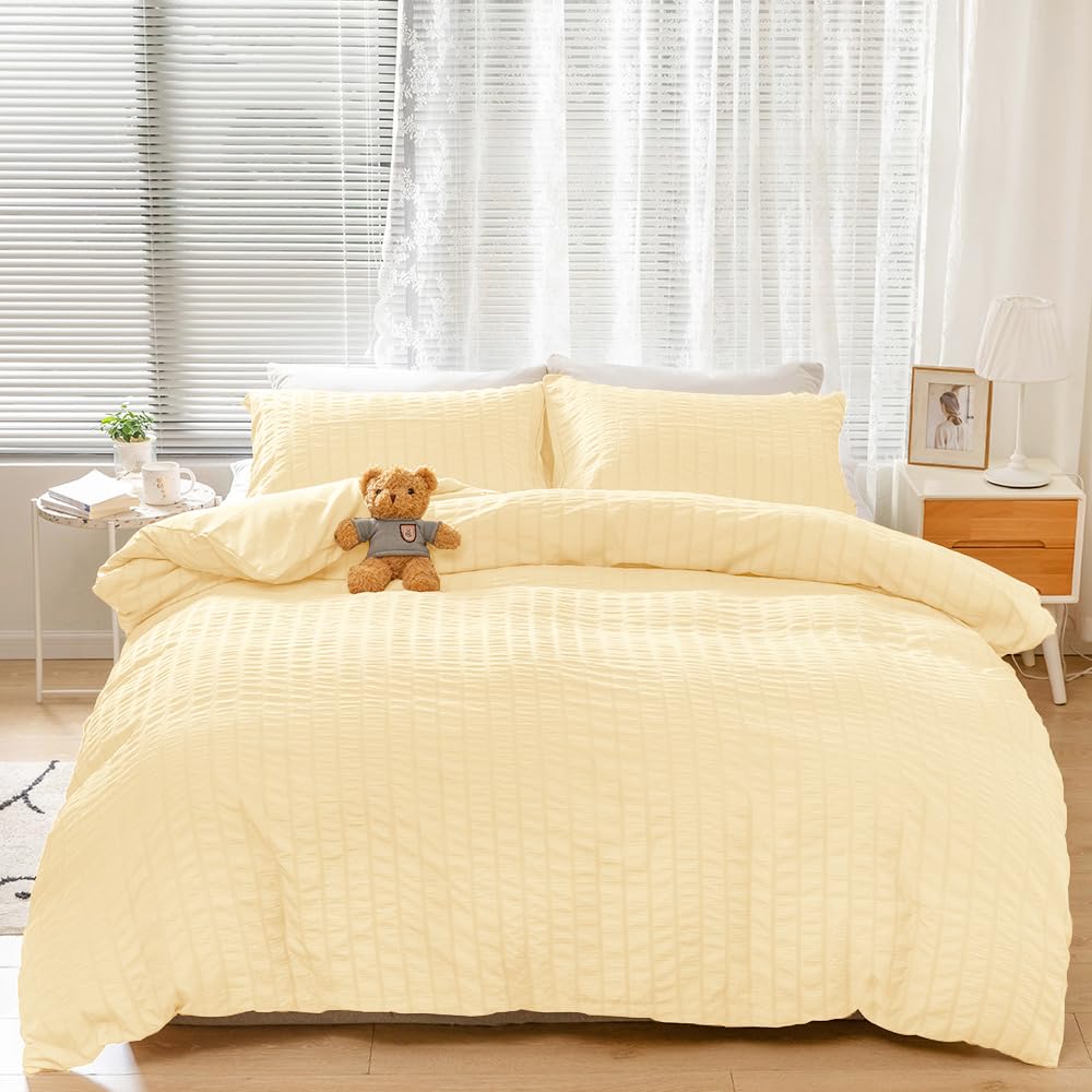 

AYO Комплект пододеяльника для односпального одеяла с пододеяльником из сирсакера, простыней, наволочкой с оборками, милый пододеяльник, подходящий для западного и японского стиля, подходит для всех кремовый