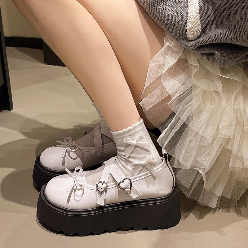 Fashion Waterproof Platform Wedges Women's Fashion Round Head Shallow Mouth Butterfly Knot Metal Buckle Non-slip High Heels