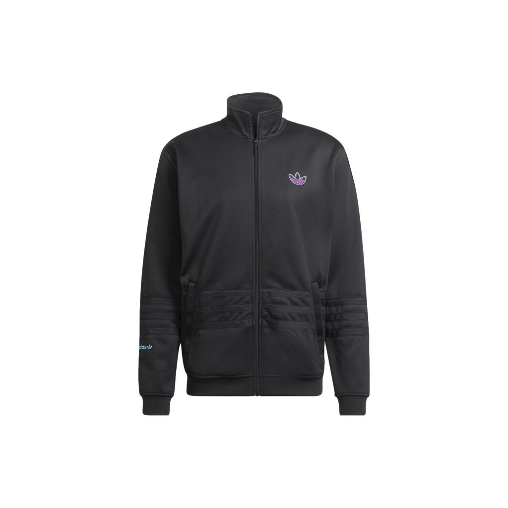 Adidas Originals Logo Embroidered Zip-Up Stand Collar Long Sleeve Jacket Men Jacket Black HE4689