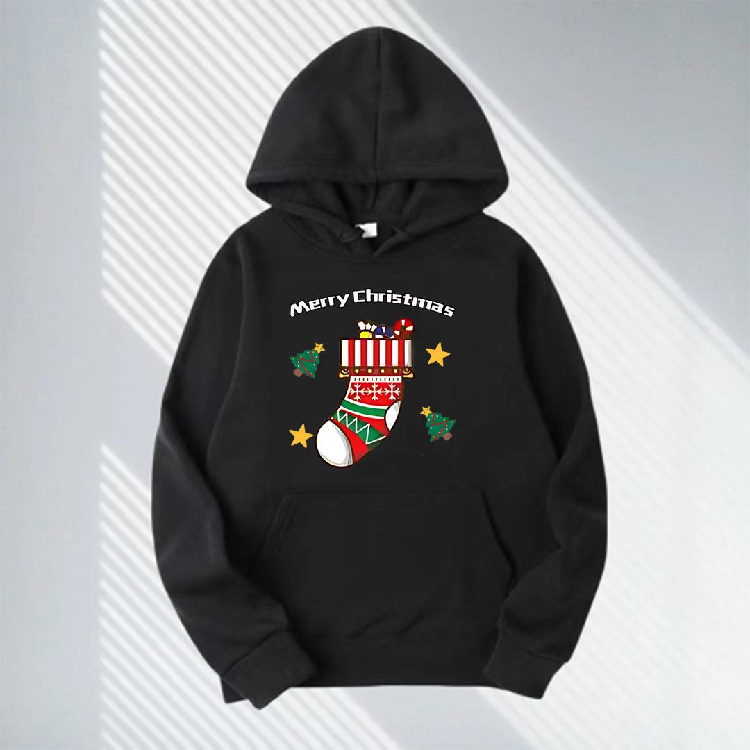 

Рождественская пара Новый стиль Осень/Зима Женская толстовка с капюшоном с узором рождественского носка для комфорта на рождественской вечеринке XL