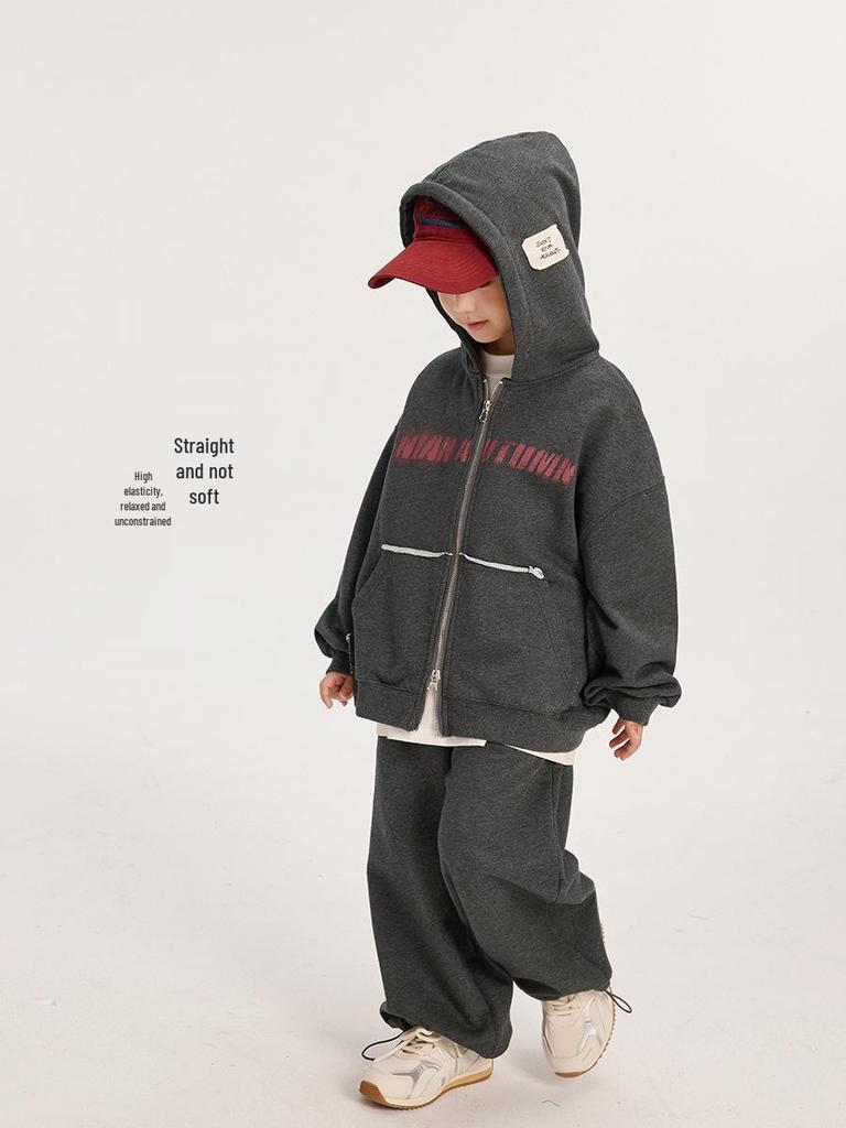Fairy Tale Memory 2025 Boys' Spring/Autumn Double Zipper Hoodie & Sweatpants Set