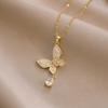 Necklace: Women's Pink Cubic Zirconia Bow Clavicle Chain, Korean-Japanese Style, Simple & Elegant.