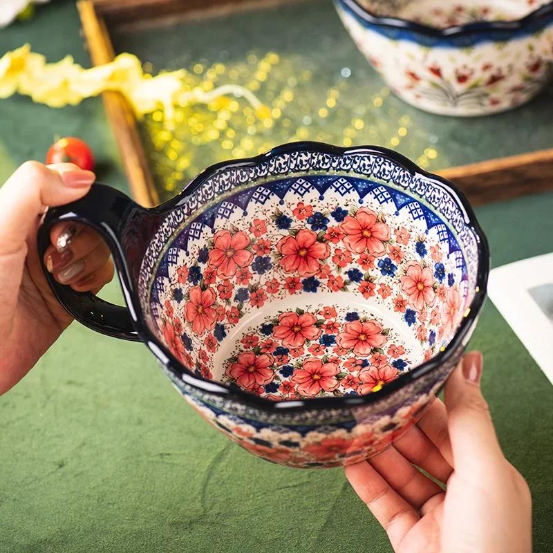 Hand Handle Bowl Household Kitchen Cutlery Vintage Ceramic Noodle Soup Rice Bowl Large Bowl Salad Personal Cutlery