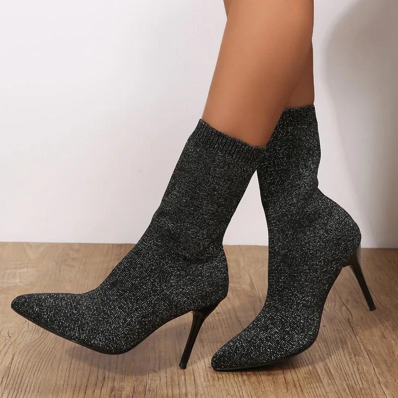 Seksowne skarpetki buty dziewiarskie elastyczne buty wysokie obcasy dla kobiet modne buty wiosenne jesienne botki kobiece rozmiar 42