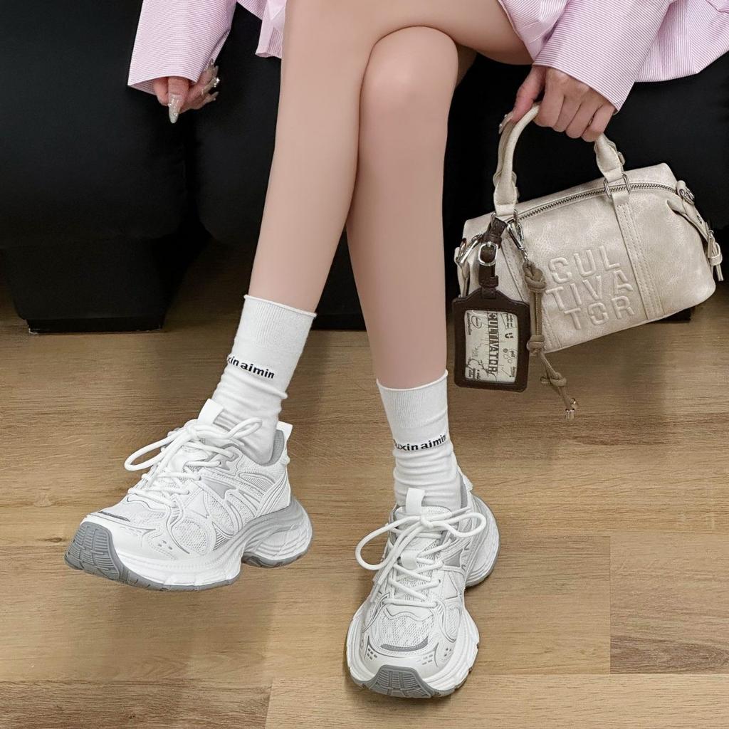 Leather platform dad shoes women's 2025 spring new versatile small height increase women's shoes running casual sports shoes
