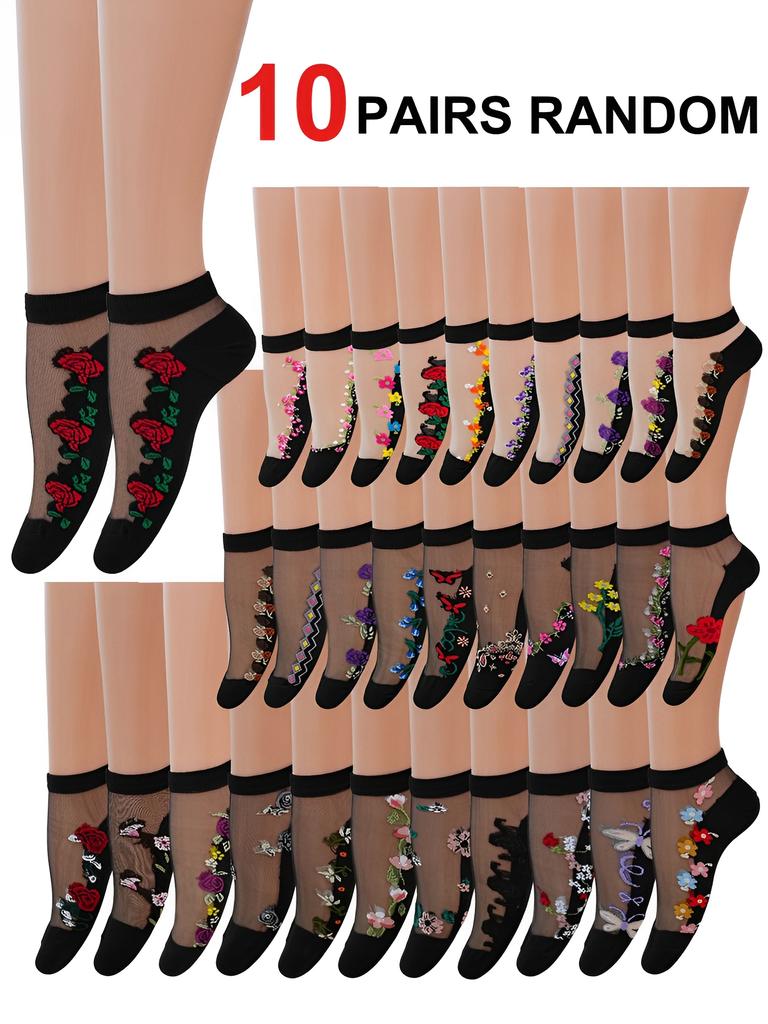 10Pairs Women Sheer Socks Summer Ruffle Thin Cool Socks See Through Silky Lace Ankle Cute Socks Stocking
