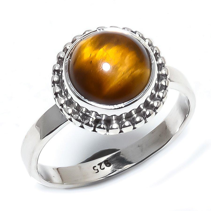 Natural Tiger Eye Gemstone Handmade 925 Sterling Silver Jewelry Ring Size 7 E2C11