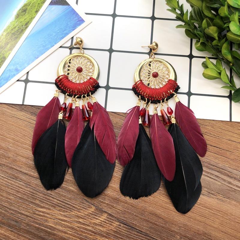 European and Korean Temperament Dream Catcher Element Earrings Female Bohemian Seaside Vacation Feathers Fringed Earrings Versatile Earrings