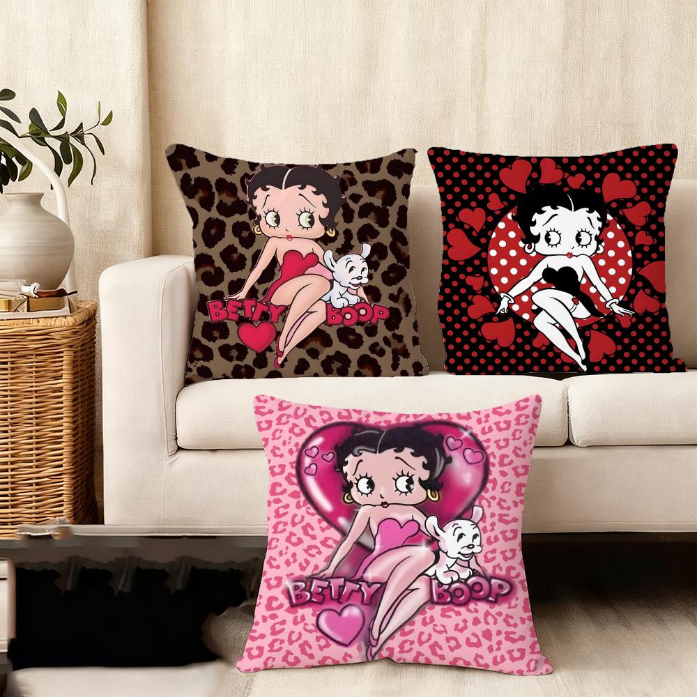 BBetty BoopP Fashion Cushion Cover Plush Fabric Soft DoubleSided Printed Sofa Warm Winter Home Child Gift Pillow Case