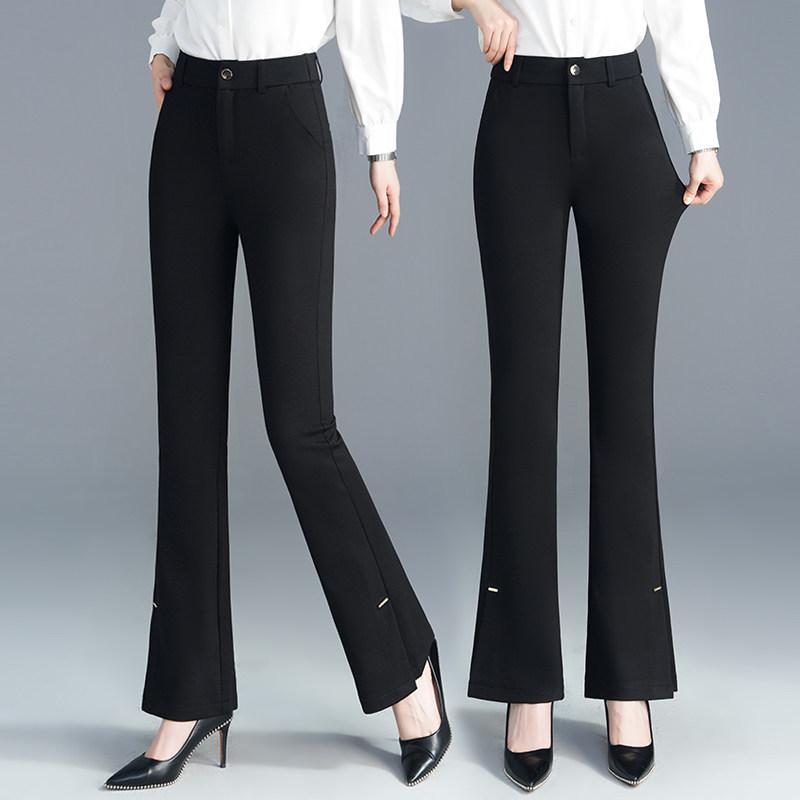 Women's High Waist Slimming Micro Flare Pants, Petite Split Cropped Style for Spring & Autumn - 2026