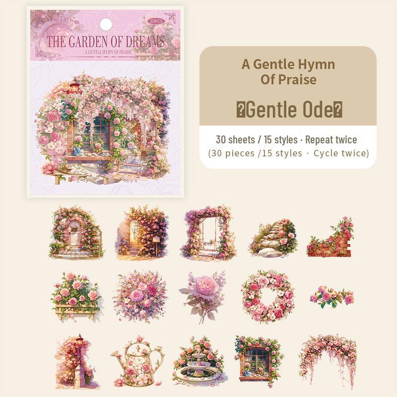 Набор стикеров ПЭТ Серия «Сад Мечты»: 30 Листов с растительными пейзажами для украшения журнала в 6 стилях