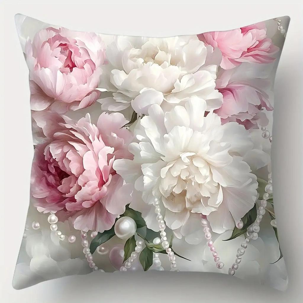 Elegant Pink White Peony Pillow Covers, Pearl Tassel Floral Art Throw Pillow Cases, Luxury Wedding Home Decor Cushion Covers