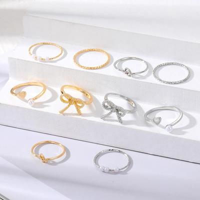 Fashion Ring Set Personality Versatile 2023 New Korean Simple Ring Luxury Party Charm Open Ring Bow Love Ring Girls Cute Gift Charm Carving Ring Set