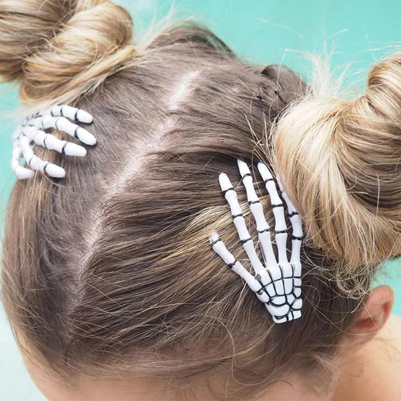1-4pcs Halloween Skeleton Hands Bone Claw Hair Clip White Party Hair Pins Skeleton Claw Decorate Festival Gathering Styling Tool