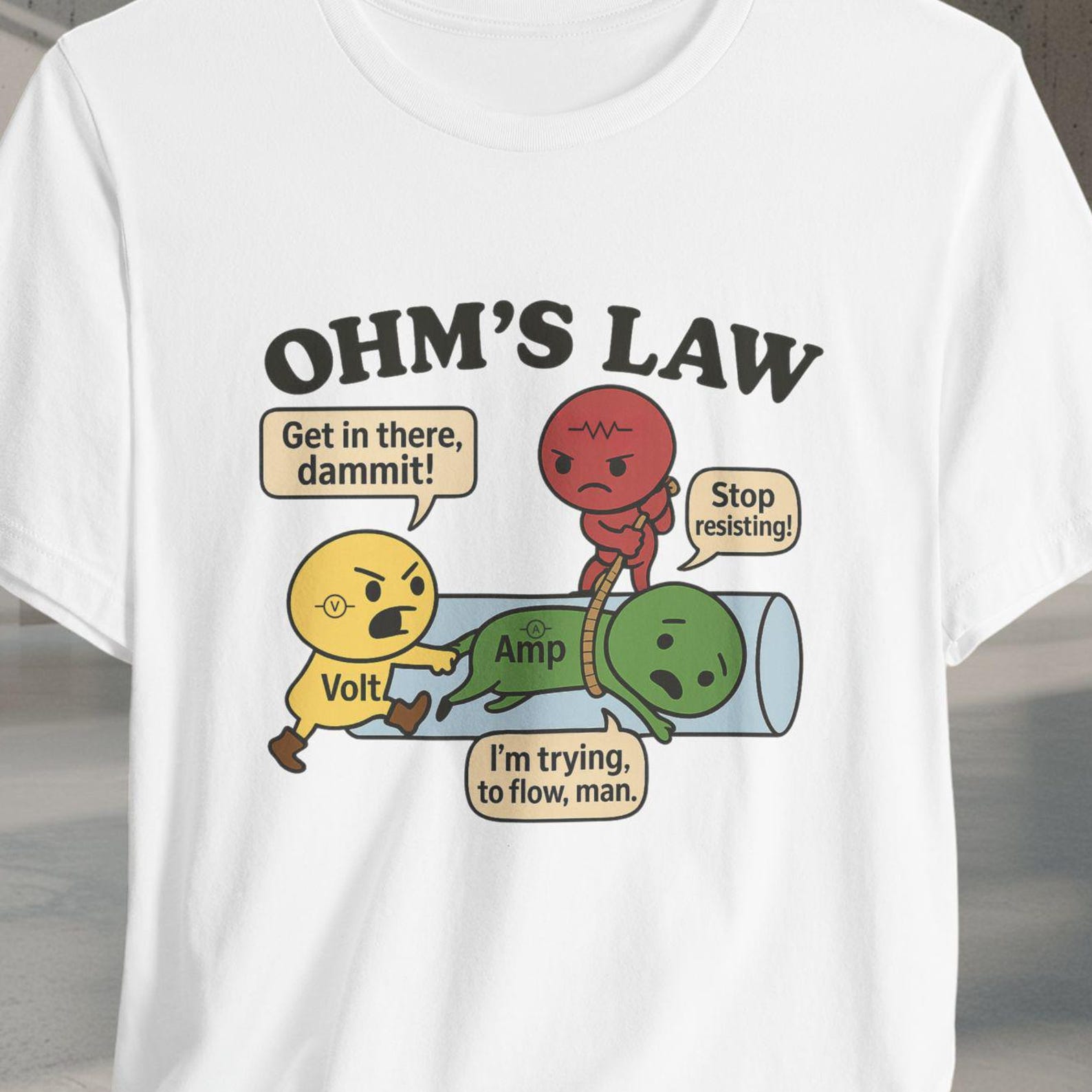 Hilarious Ohms Law Shirt | Funny Electrical Engineer Tee | Science Humour | Gift For Electrical Engineer | Unisex Bella Canvas Shirt 4XL