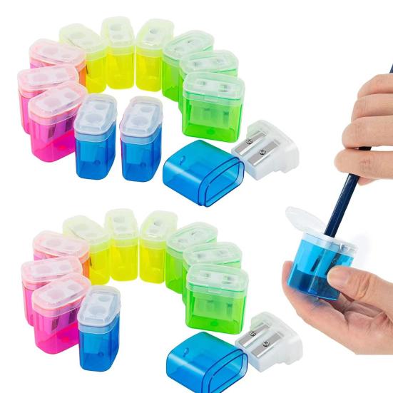 Portable Pencil Sharpener with Lid Dual Holes Pen Sharpener Plastic Manual Students Pencil Sharpener for Classroom Office Home