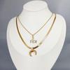 Gold-Plated Double Layer Moon & Star Pendant Necklace for Women, Personalized and Colorfast Titanium Steel, Hip Hop Style.