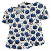 Women V Neck Short Sleeve Scrub Top with Halloween Pumpkin Print Side Slit and Pockets for Uniform