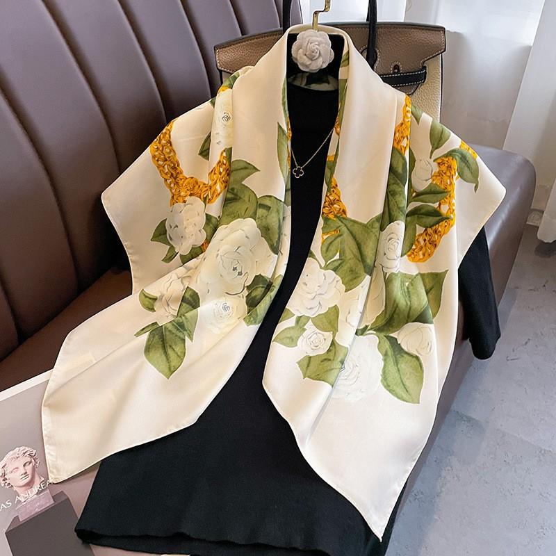 Lightweight 90x90cm Square Scarf Women Navy Style Sun Protection Silk-Like Feel Wear Chic Versatile Accessory