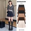 Womens Pleated Wool Midi Skirt High Waist A-Line Slim Fit Short Winter College Style