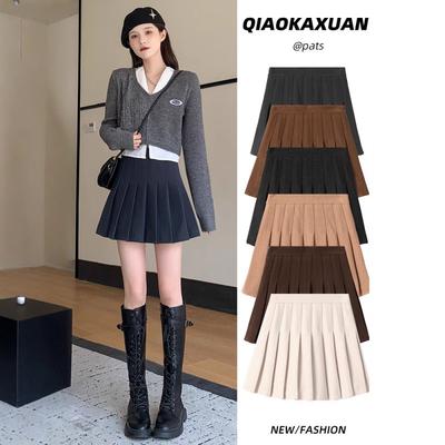 Womens Pleated Wool Midi Skirt High Waist A-Line Slim Fit Short Winter College Style