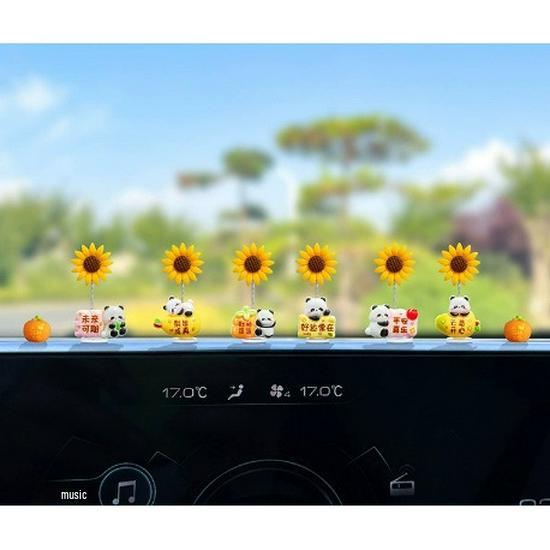 Cute Panda Sunflower Bobblehead Car Ornament