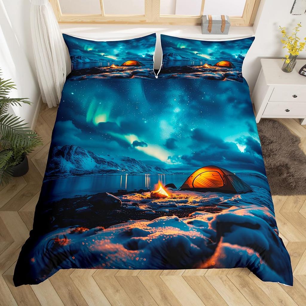 Glacier Duvet Cover Sets for Kids Teens Queen Quilt Covers Lightweight Down Bedroom Decor 2 Pillowcases 1 Duvet Cover No Quilt