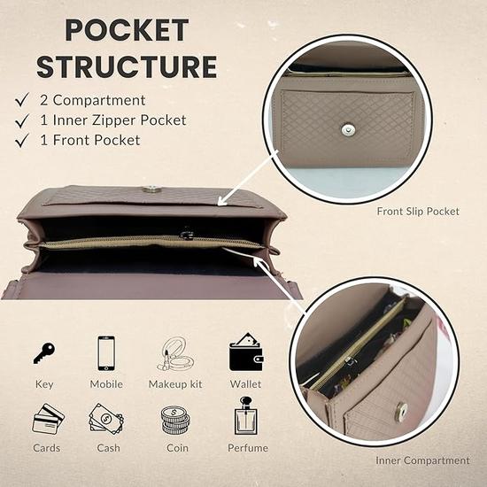 Quilted Pattern Leather Crossbody Sling Bag with Striped Pattern 23 x 18 x 7 cm