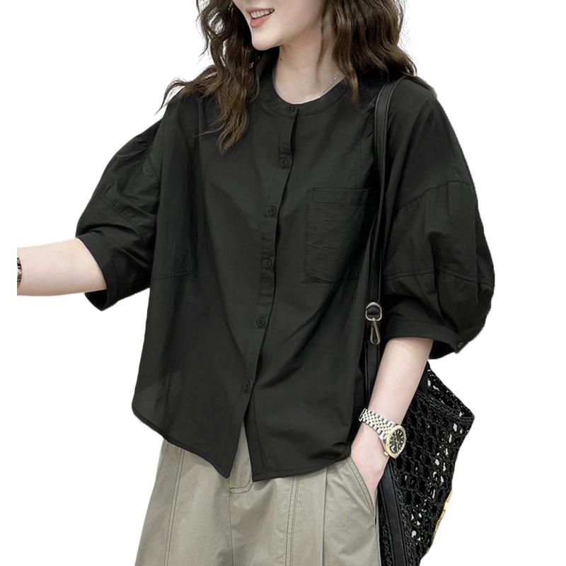 ZANZEA Women Casual Round Neck Loose 3/4 Sleeve Plain Blouse