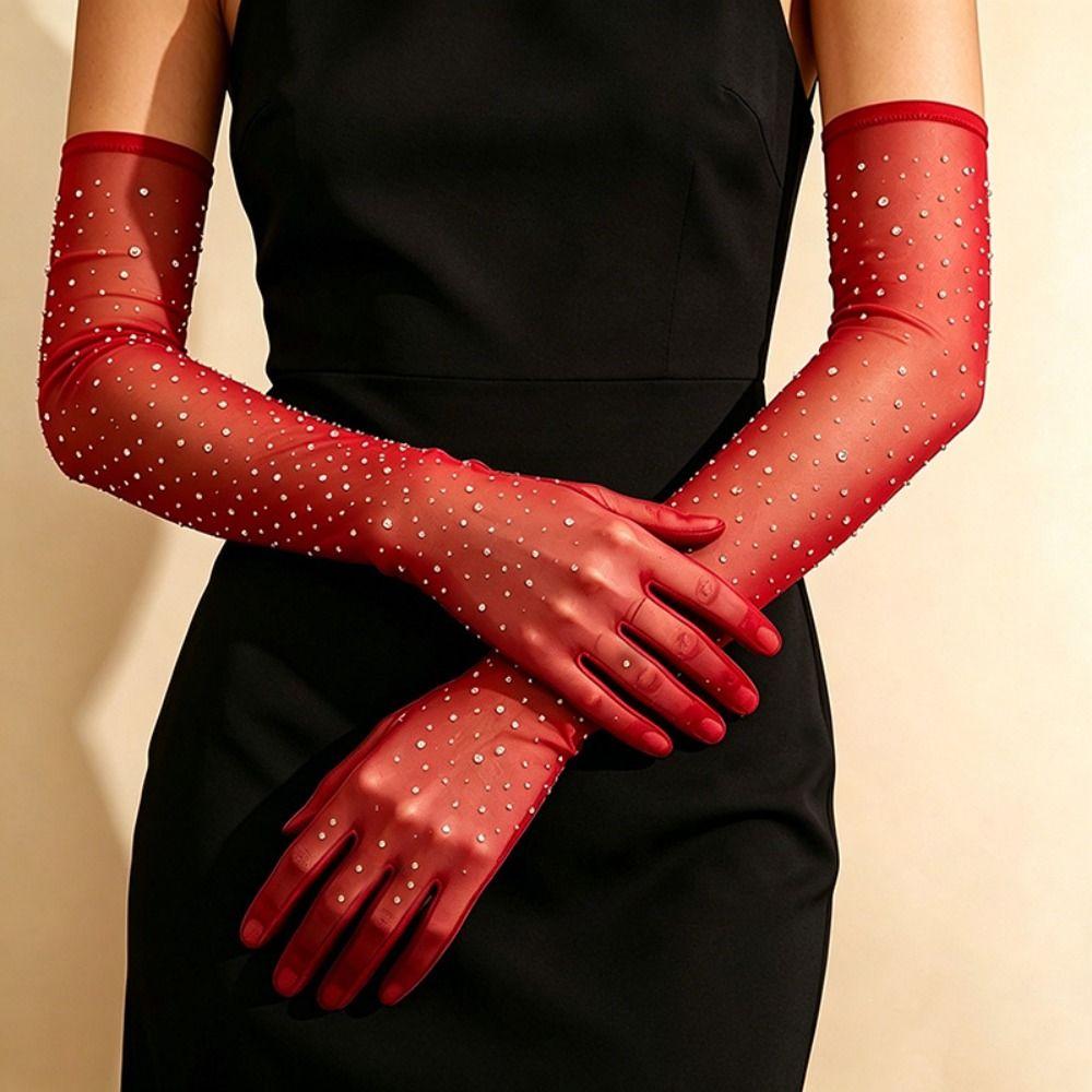 Stretchy Sheer Tulle Gloves Black White Bride Gloves Fashionable Fishnet Gloves Wedding Bride