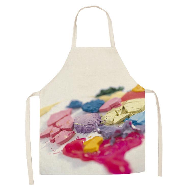 New Linen Colorful Nail Polish Cosmetics Theme Print Kitchen Aprons Unisex Dinner Party Cooking Bib Funny Cleaning Apron Barber