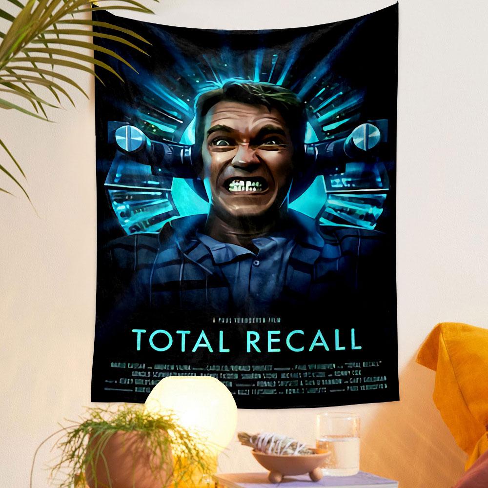 Total Recall Tapestry Wall Hanging, Paul Verhoeven Arnold Sci-Fi Art, Retro Action Movie Wall Decor for Bedroom Man Cave