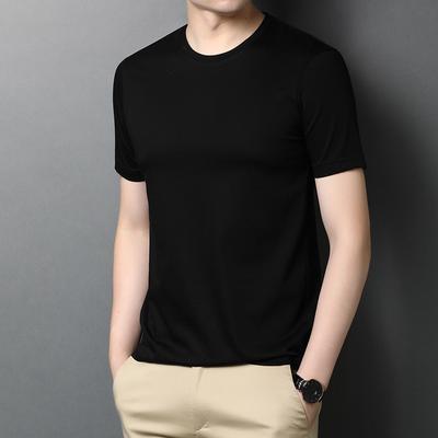 Sommer Neue Maulbeerseide T-Shirt Herren Kurzarm Koreanischen Stil Beiläufige Dünne Jugend Rundhals Einfarbig Herren T-Shirt