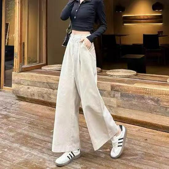 Women's Winter 2025 Apricot Wide-Leg High-Waisted Slimming Loose Pants for Petite Sizes