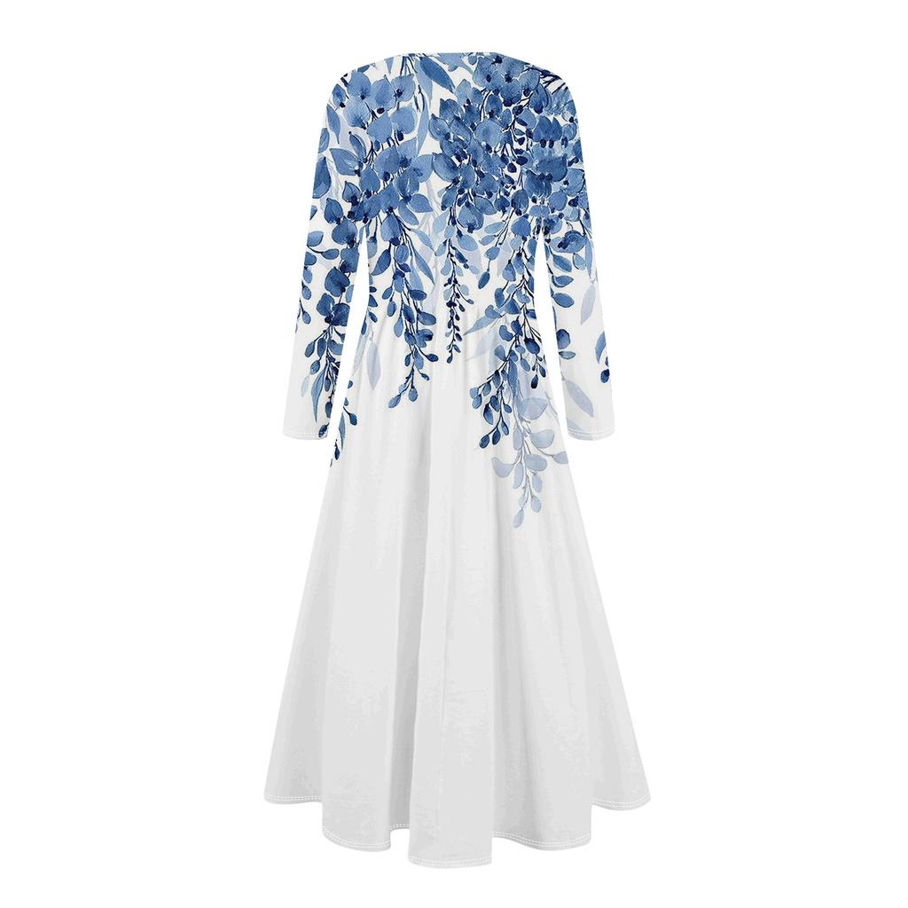 Women's Casual Fashion Long Sleeve Graphic Printed Vintage Long Dresses Fall