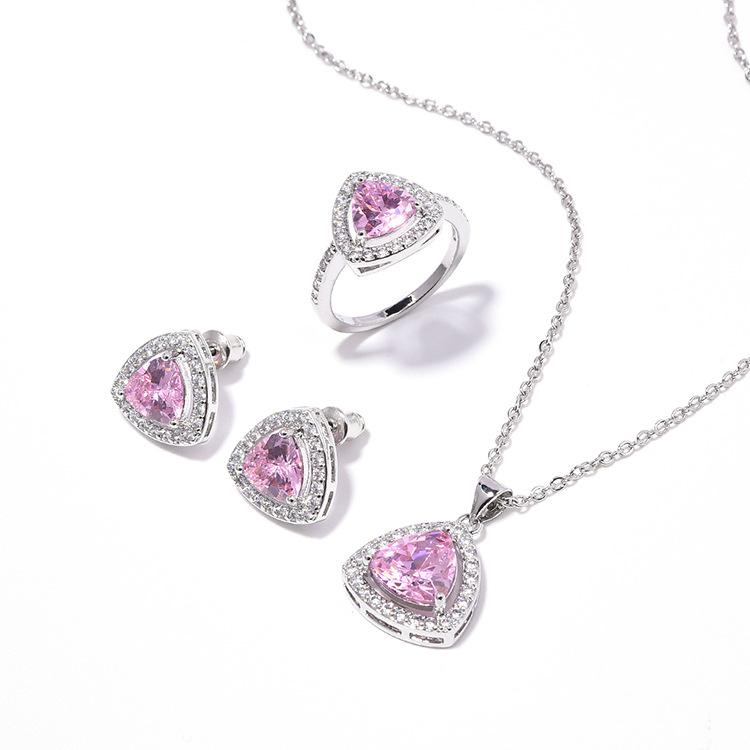 Triangle Zircon Jewelry Set Women'S Fashion Live Necklace Stud Niche Ring Jewelry Set