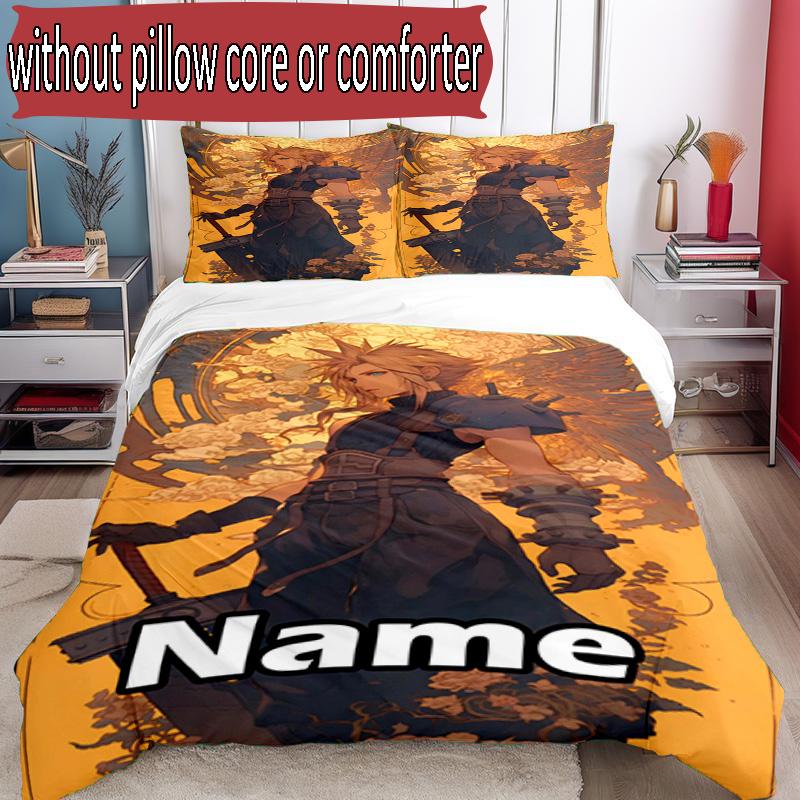 3pcs Duvet Cover Set (1*Duvet Cover + 2*Pillowcase, Without Core), Custom Name Final Fantasy Pattern Bedding Set, Home Bedroom Decor Gift